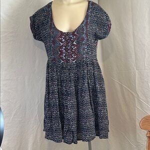 FREE PEOPLE SUNDOWN MINI BURGUNDY/ BLUE T CUTOUT BACK POCKETS BOHO DRESS SZ XS